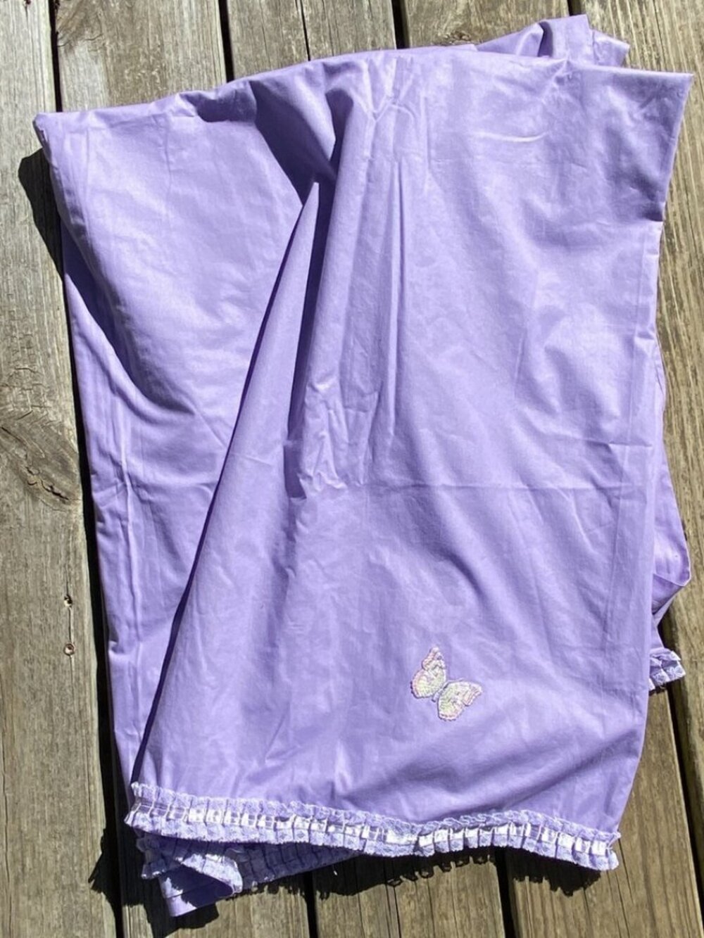 Handmade Embroidered Butterfly Curtain w/Satin Ribbon Trim Pastel Purple 48 x 82 - Picture 1 of 6